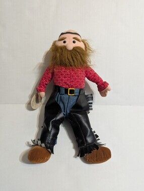 Vintage Bearded Plush Doll with Red Shirt and Black Fringe Pants
